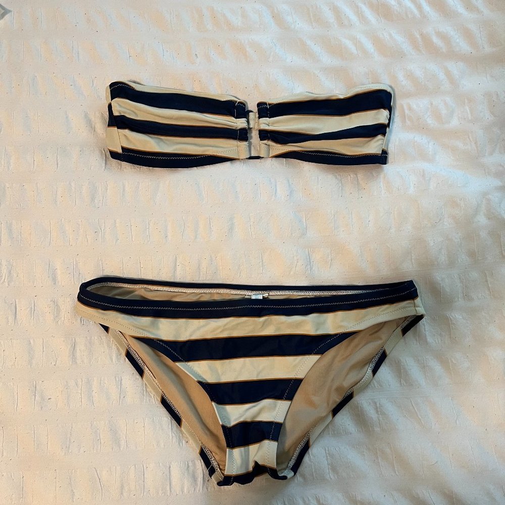 J. Crew Navy + White Stripped Bandeau Bikini